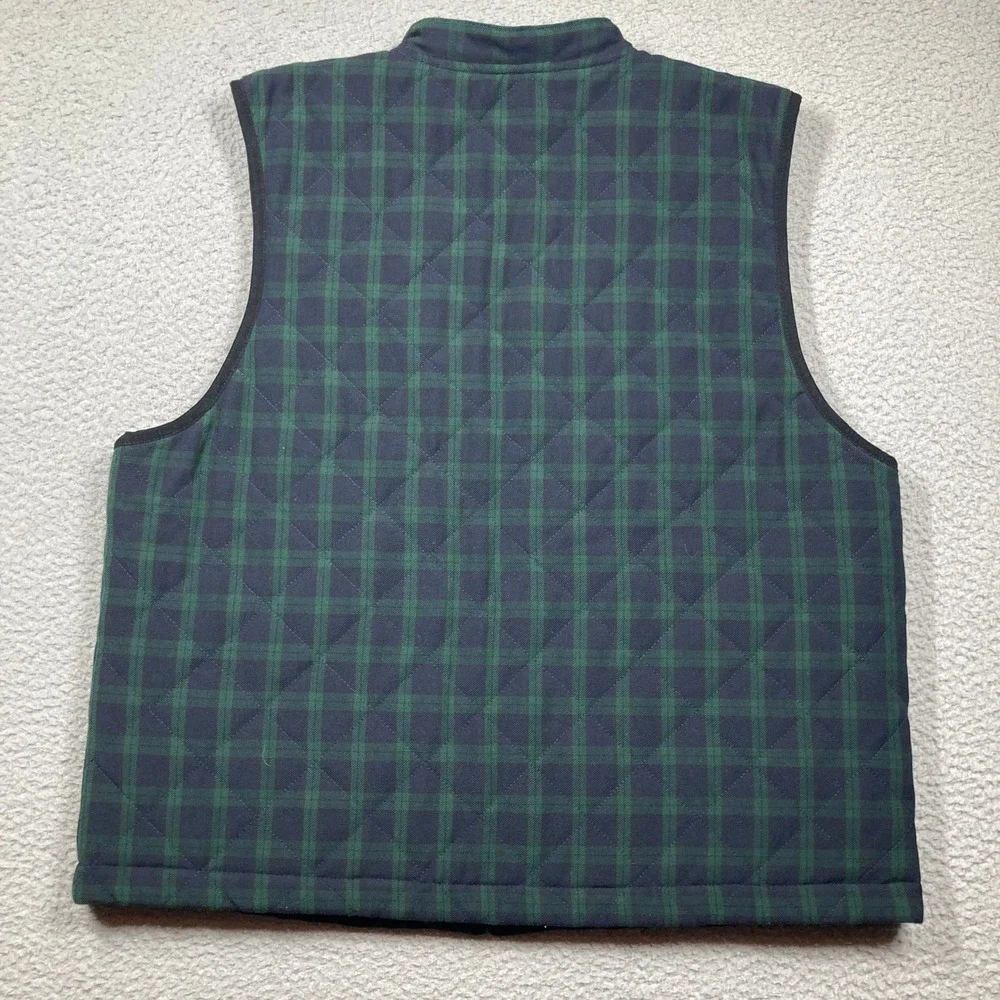 Talbots Quilted Vest Womens‎ Large Green Navy Zip Up Tartan Plaid Hiking Preppy